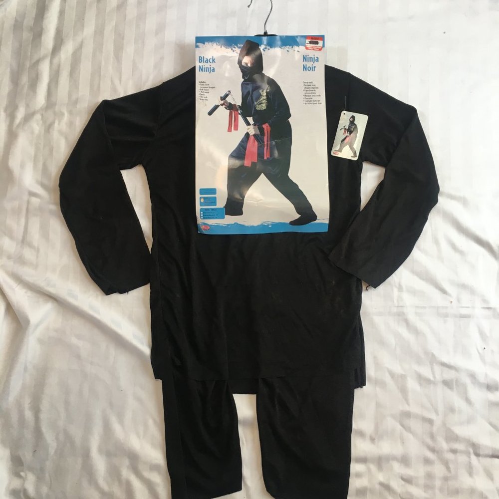 Black Ninja Boys Child Kid Halloween Costume Size 12 to 14 Fun World New - Picture 3 of 12